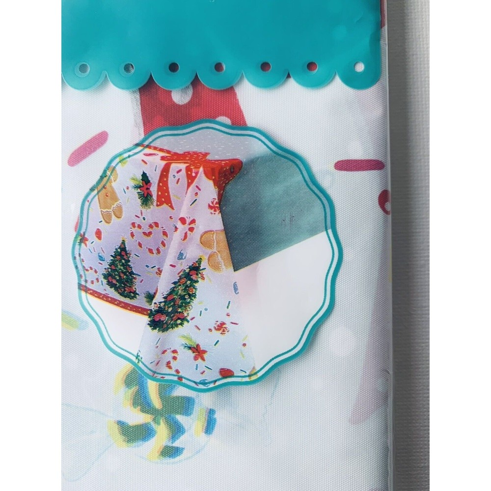 2 The Pioneer Woman Gingerbread Man Plastic Table Covers 54x108 Red Polka Teal - Picture 11 of 14